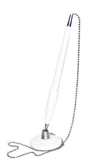 Ручка на подставке Beifa белый корпус с метал. цепочкой