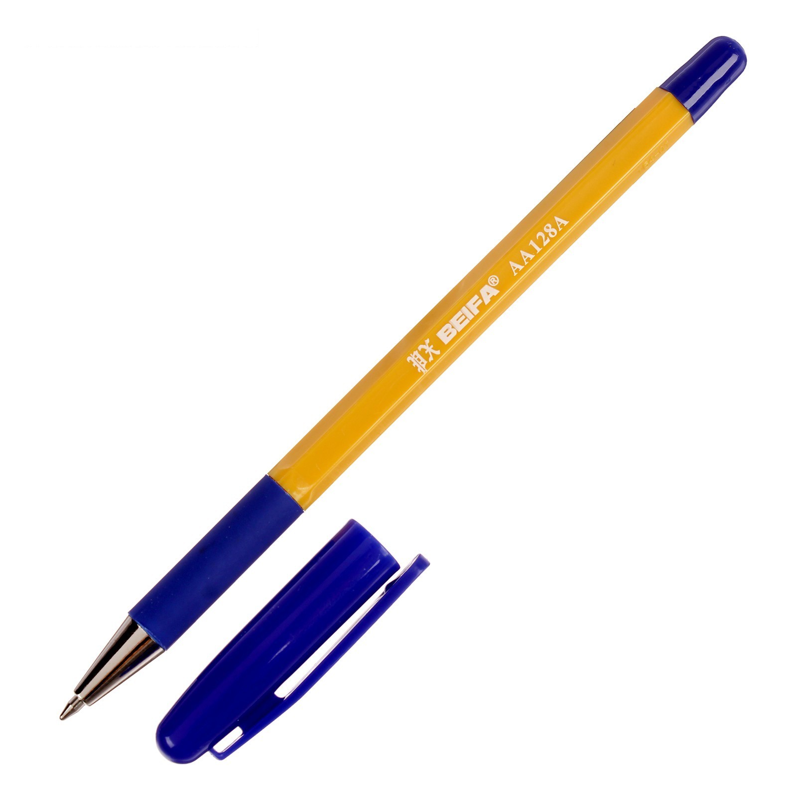 Ручка Beifa мет.нак. рез.упор желт.корп. синяя
