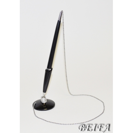 Ручка на подставке Beifa черный корпус с метал. цепочкой
