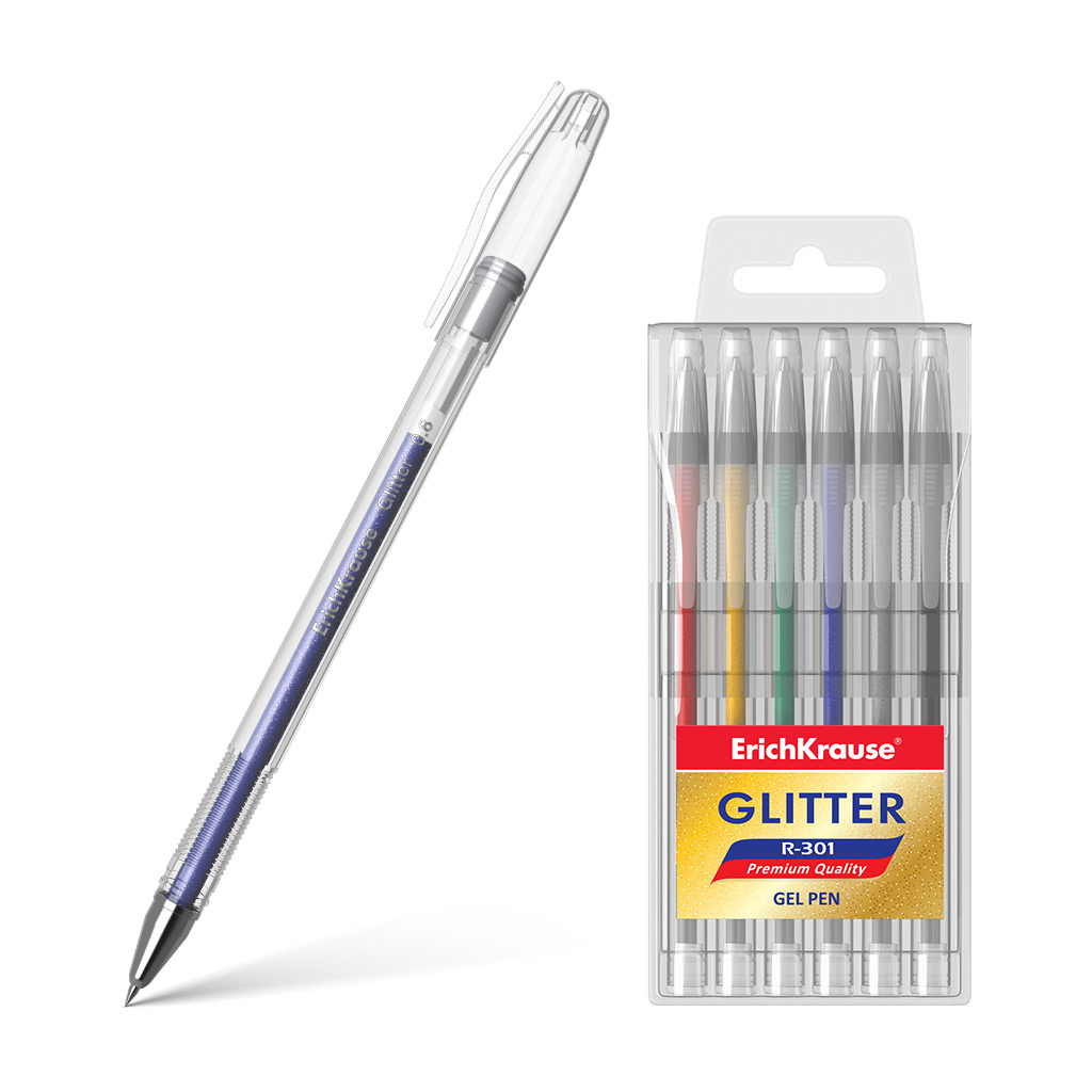 Ручки гел. в наборе ErichKrause R-301 Glitter  6 цв.