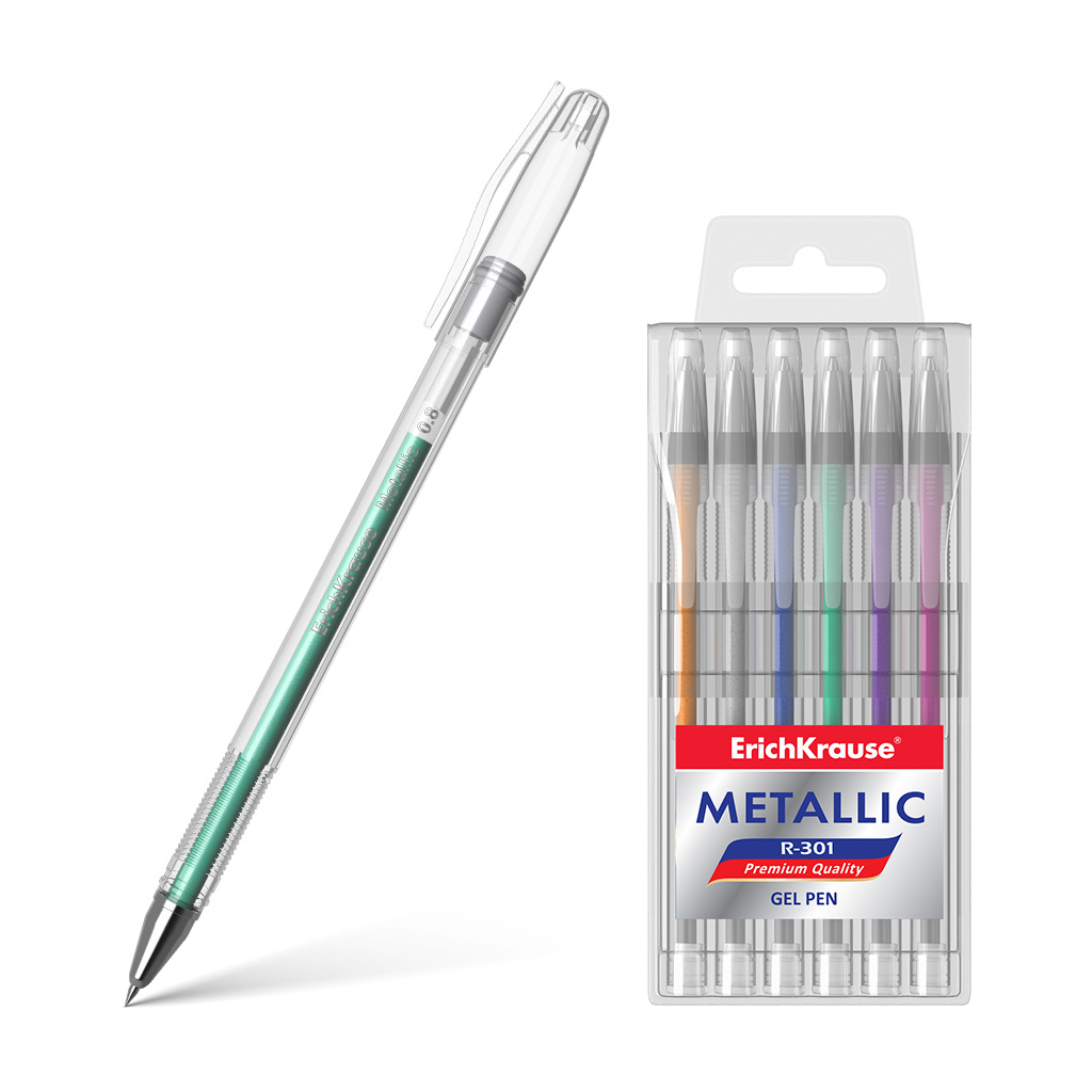Ручки гел. в наборе ErichKrause R-301 Metallic  6 цв.