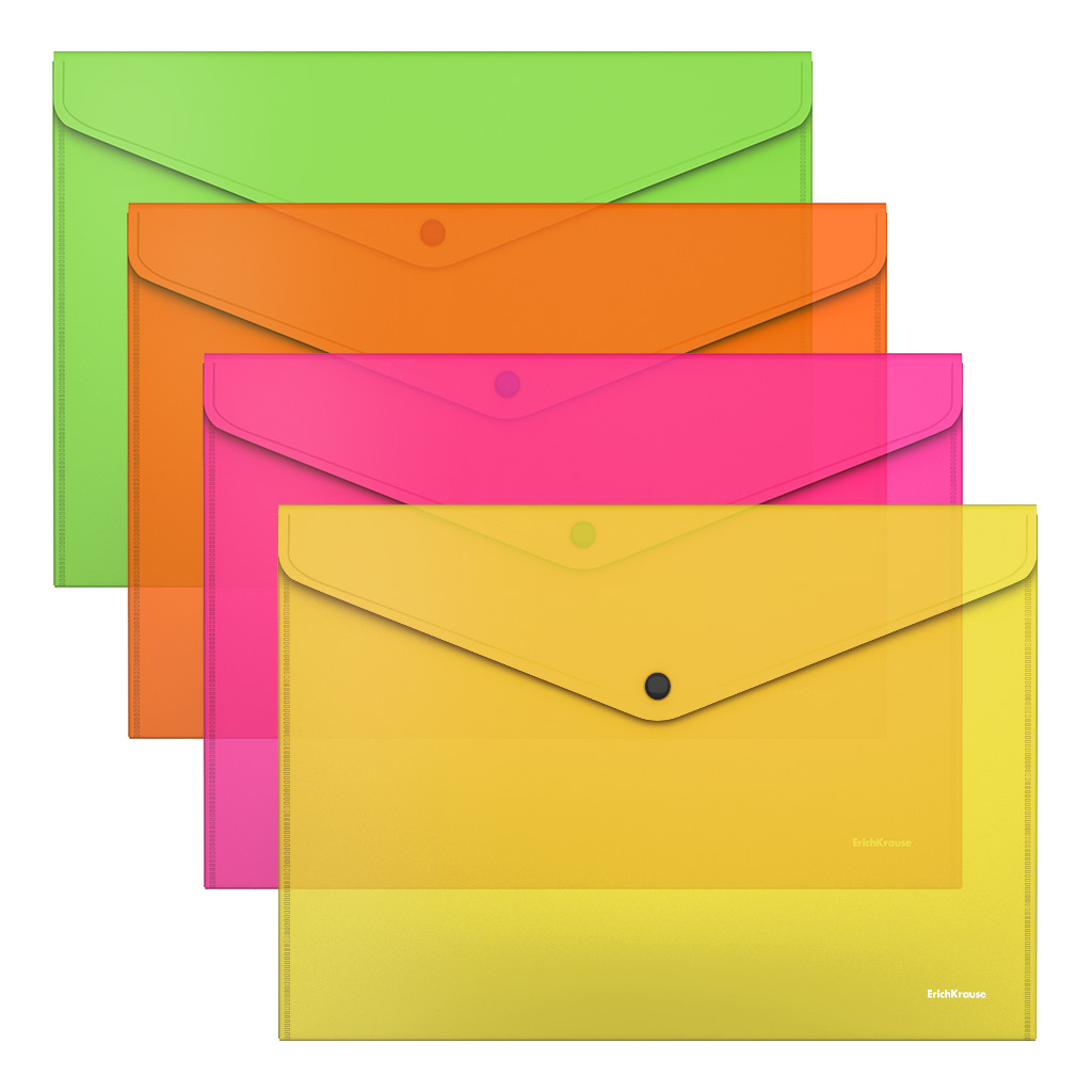 Папка конверт на кнопке ErichKrause А4 0,18мм Glossy Neon